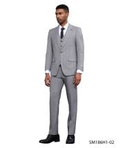 Stacy Adams Men's 3 Piece Hybrid Fit Suit - Subtle Windowpane