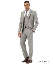 Stacy Adams Men's 3 Piece Hybrid Fit Suit - Textured Glen Check