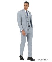 Stacy Adams Men's 3 Piece Hybrid Fit Suit - Crosshatch Pattern