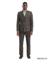Brown Suit Double Breasted Mens Suits with Peak Lapel