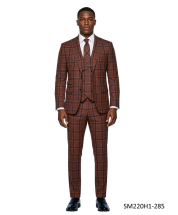 Rust Suit Mens Plaid Suits Expandable Waistband Pants