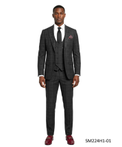 Charcoal Suit Hybrid Fit Mens Suits Double Breasted Vest