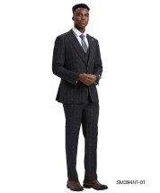 Stacy Adams Men's 3 Piece Hybrid Suit - Sleek Windowpane