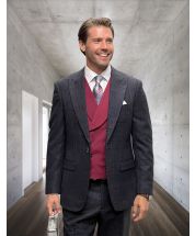 Statement Men's 3 Piece 100% Wool Fashion Suit - Layered Plaid Pattern