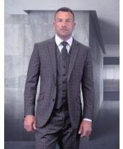 Statement Men's Outlet 100% Wool 3 Piece Suit - Sleek Plaid