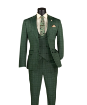 Vinci Men's 3 Piece Slim Fit Suit - Double Breasted Vest