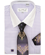 Karl Knox Men's French Cuff Shirt Set - Checkered Pattern