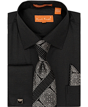 Karl Knox Men's French Cuff Shirt Set - Unique Stripe Tie