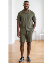 Olive Mens Shorts Set 2 Piece Matching Set for Men