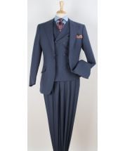 Dusty Blue 3 Piece Suit for Men Double Breasted Vest Peak Lapel