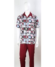Burgundy Men's Two Piece Pants Sets