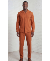 Cognac Leisure Suit Mens Walking Suits Button Down Shirt
