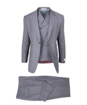 Tiglio Rosso Men's 3 Piece 100% Wool Suit - Wide Leg Pants - Light Grey