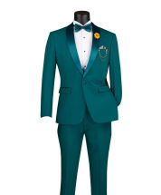 Teal Tuxedo for Men Stretch Fabric Slim Fit Tuxedo