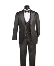 Black Suit Mens Suits Bowtie and Vest Chain Included Peak Lapel and Double Breasted Vest