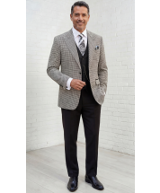 Vinci Men's 3 Piece Modern Fit Suit - Houndstooth Jacket
