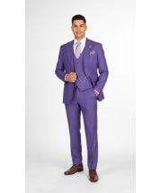 Purple Suit Mens 3 Piece Suit Peak Lapel