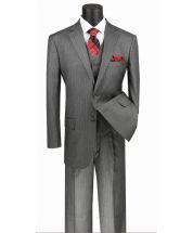 Vinci Men's 3 Piece Wool Feel Executive Suit - Pinstripe