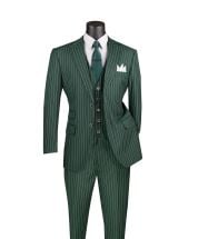 Hunter Green Pinstipe Suit Mens Suits Three Piece Suit for Gents Suit Jacket with Peak Lapel