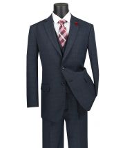 Vinci Men's 3 Piece Wool Feel Executive Suit - Windowpane