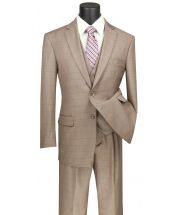 Vinci Men's 3 Piece Wool Feel Executive Suit - Windowpane