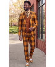 Rust Suit Mens 3 Piece Suits Double Breasted Vest