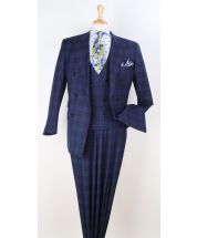 Apollo King Men's Outlet 3 Piece 100% Wool Suit - Fashion Windowpane