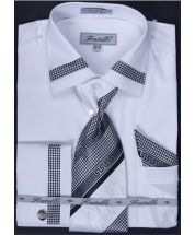 Fratello Men's Outlet French Cuff Dress Shirt Set - Houndstooth Patch