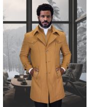 Statement Men's 3/4 Length 100% Wool Top Coat - Unique Zipper