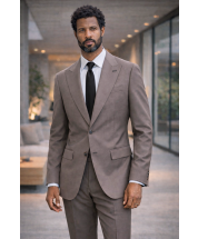 Taupe Tailored Suit Peak Lapel 