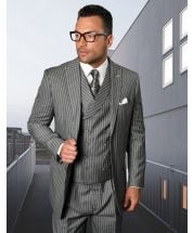 Statement Men's 3 Piece 100% Wool Fashion Outlet Suit - Bold Pinstripe