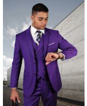 Statement Men's 100% Wool 3 Piece Suit - Bold Solid Color