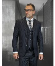 Black Pinstripe Suit Men's 3 Piece Suits