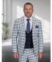 Statement Men's 3 Piece 100% Wool Modern Fit Suit - Accented Scoop Vest