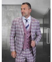 Statement Men's 3 Piece 100% Wool Modern Fit Suit - Coordinating Solid Color Vest