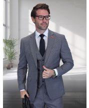 Statement Men's 3 Piece 100% Wool Modern Fit Suit - Micro Checker Pattern