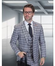 Statement Men's 3 Piece 100% Wool Modern Fit Suit - Plaid Pattern
