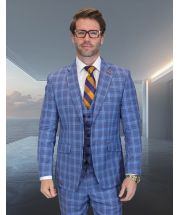 Statement Men's 3 Piece 100% Wool Modern Fit Suit - Classic Plaid Pattern