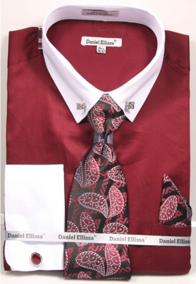 Daniel Ellissa Men's Outlet French Cuff Shirt Set - Collar Bar