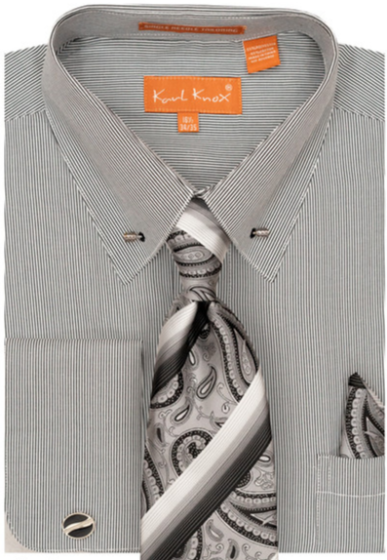 Karl Knox Men's French Cuff Collar Bar Shirt Set - Stripe Pattern