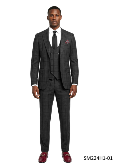 Charcoal Suit Hybrid Fit Mens Suits Double Breasted Vest