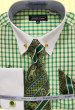 Avanti Uomo Men's Windowpane French Cuff Shirt Set - Collar Bar