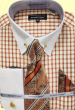 Avanti Uomo Men's Windowpane French Cuff Shirt Set - Collar Bar