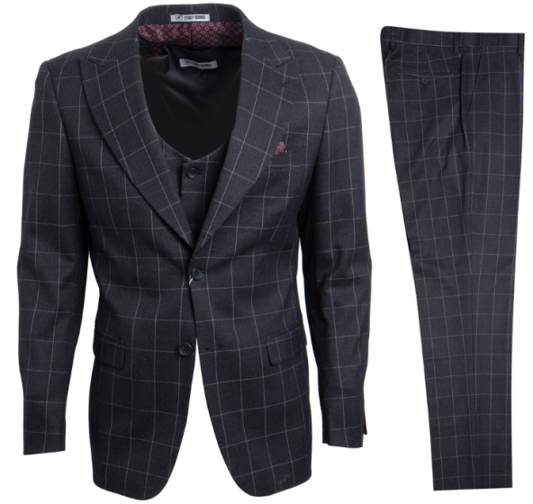 Stacy Adams Men's 3 Piece Executive Hybrid Suit - Sharp Windowpane