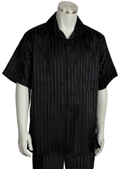 Canto Men's Outlet 2 Piece Short Sleeve Walking Suit - Shiny Stripes