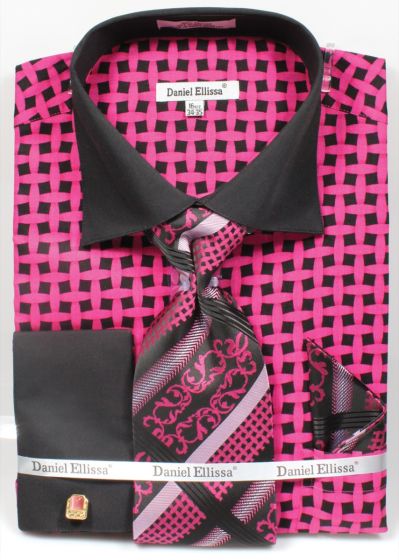Daniel Ellissa Men's Outlet French Cuff Shirt Set - Patterned Two Tone