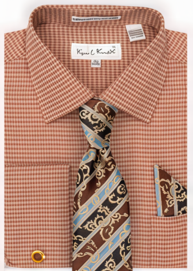 Karl Knox Men's French Cuff Fashion Shirt Set - Checker