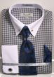 Fratello Men's 100% Cotton French Cuff Dress Shirt Set - Varied Patterns w/ Collar Bar