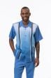Light Blue Mens Walking Suit Striped Shirt