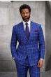 Blue Suit Windowpane Pattern Suits for Men